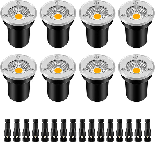 ZUCKEO Low Voltage Landscape Lights LED Well Lights 3W 12V-24V in Ground Lights IP67 Waterproof Low Voltage Landscape Lighting Floor Walkway Deck Step Garden Lights Outdoor (8 Pack Warm White)