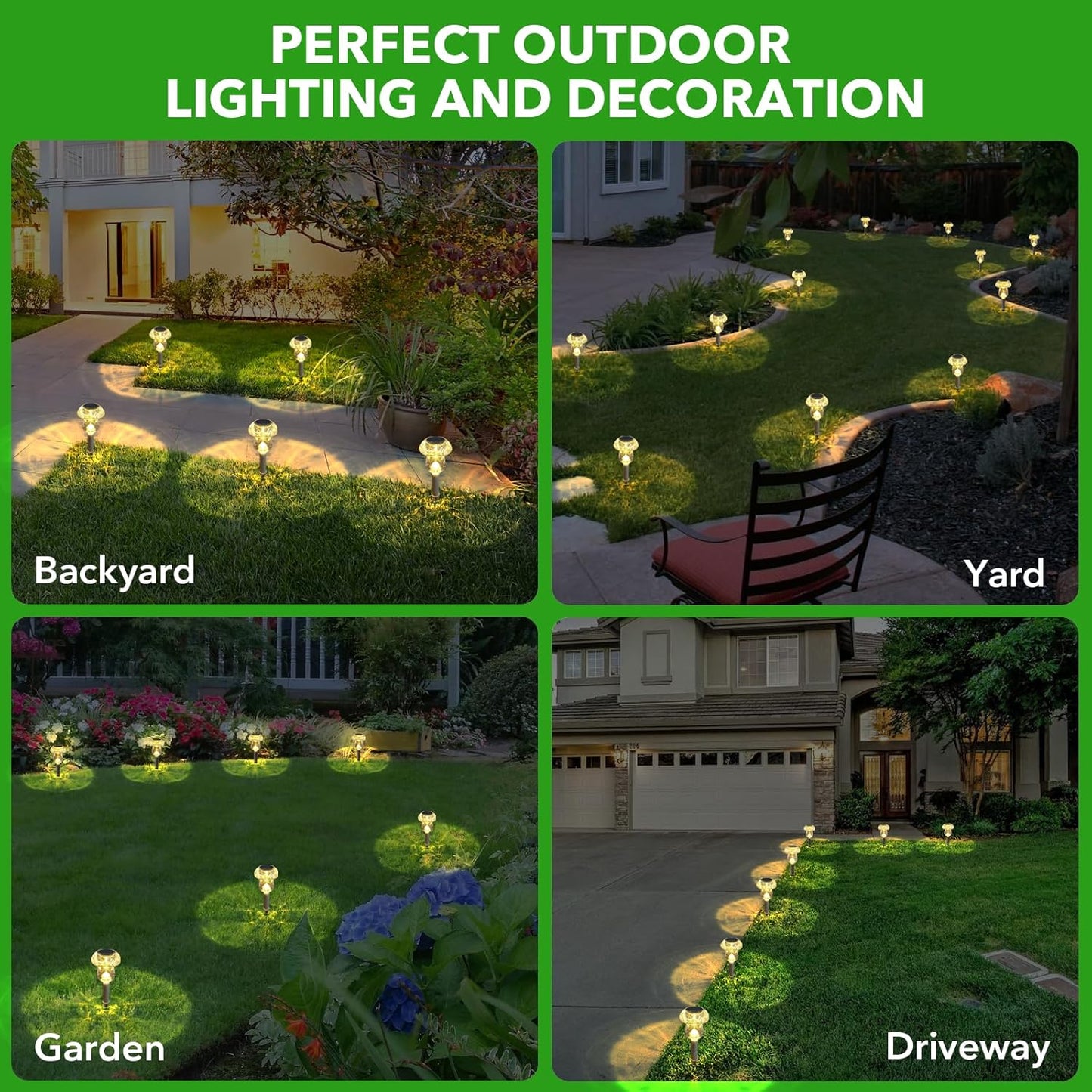 Solar Lights Outdoor, 8 Pack Solar Pathway Lights Outdoor, Solar Powered LED Mushroom Solar Garden Lights, Outdoor Solar Lights for Yard, Landscape, Path, Patio, Outside,Driveway,Backyard (Warm White)