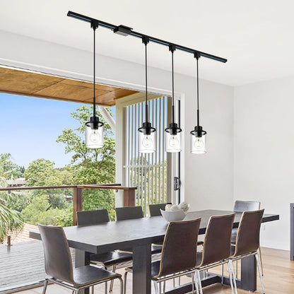4-Lights H-Type Track Lighting Kitchen Pendant Light Dimmable Black Track Pendant Lighting Fixtures with Clear Glass Shades, Overall Height Approximately 45.8 Inches