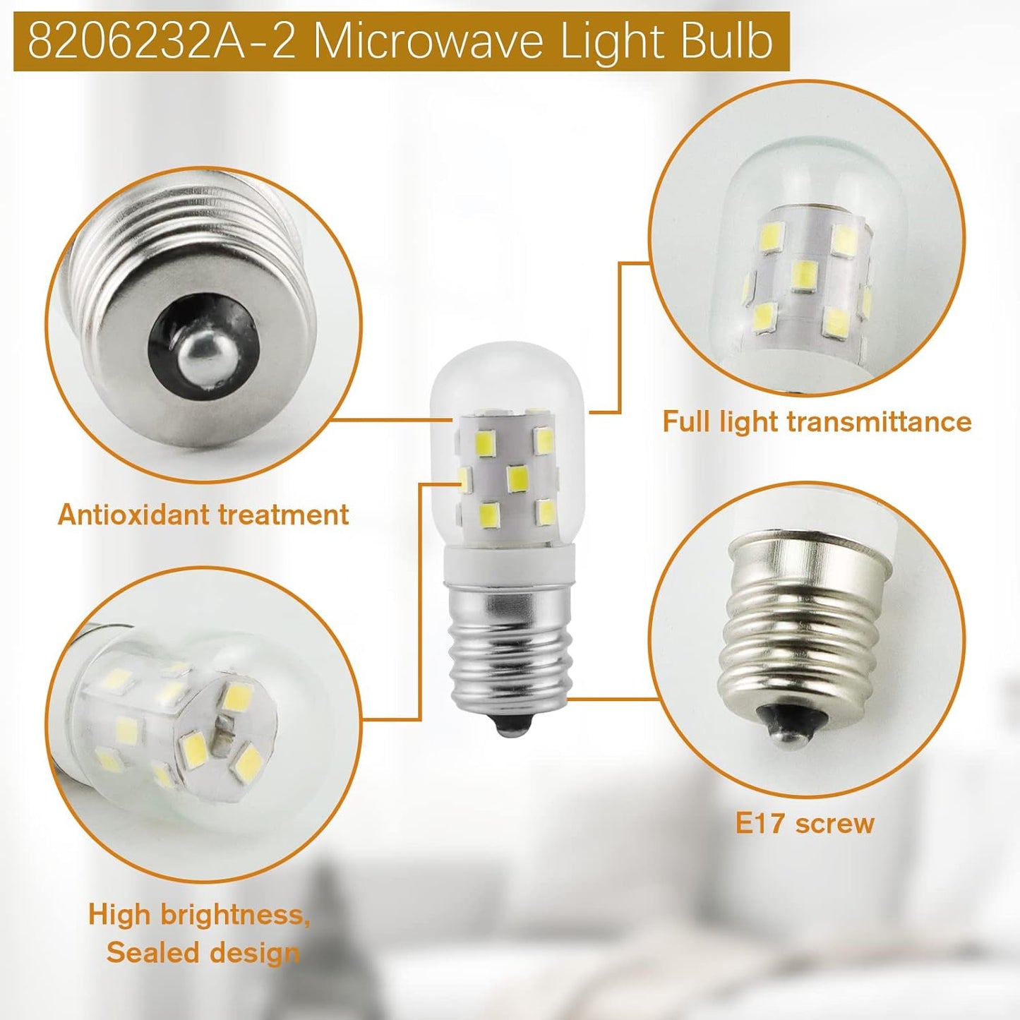 LED 8206232A Microwave Light Bulb (2 Pack) E17 LED Bulbs Replacement 8206232A Whrilpool Microwave 40W Light Bulb - 360LM Daylight White 6000K for Refrigerator Stove Range Hood
