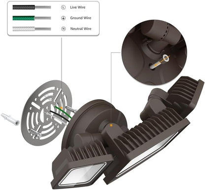 Onforu 2 Pack 60W Flood Lights Outdoor, 6000LM LED Flood Light Outdoor Switch Controlled, IP65 Waterproof Outdoor Flood Light Fixture with 3 Adjustable Heads, 6500K Security Light for Eave Garage Yard