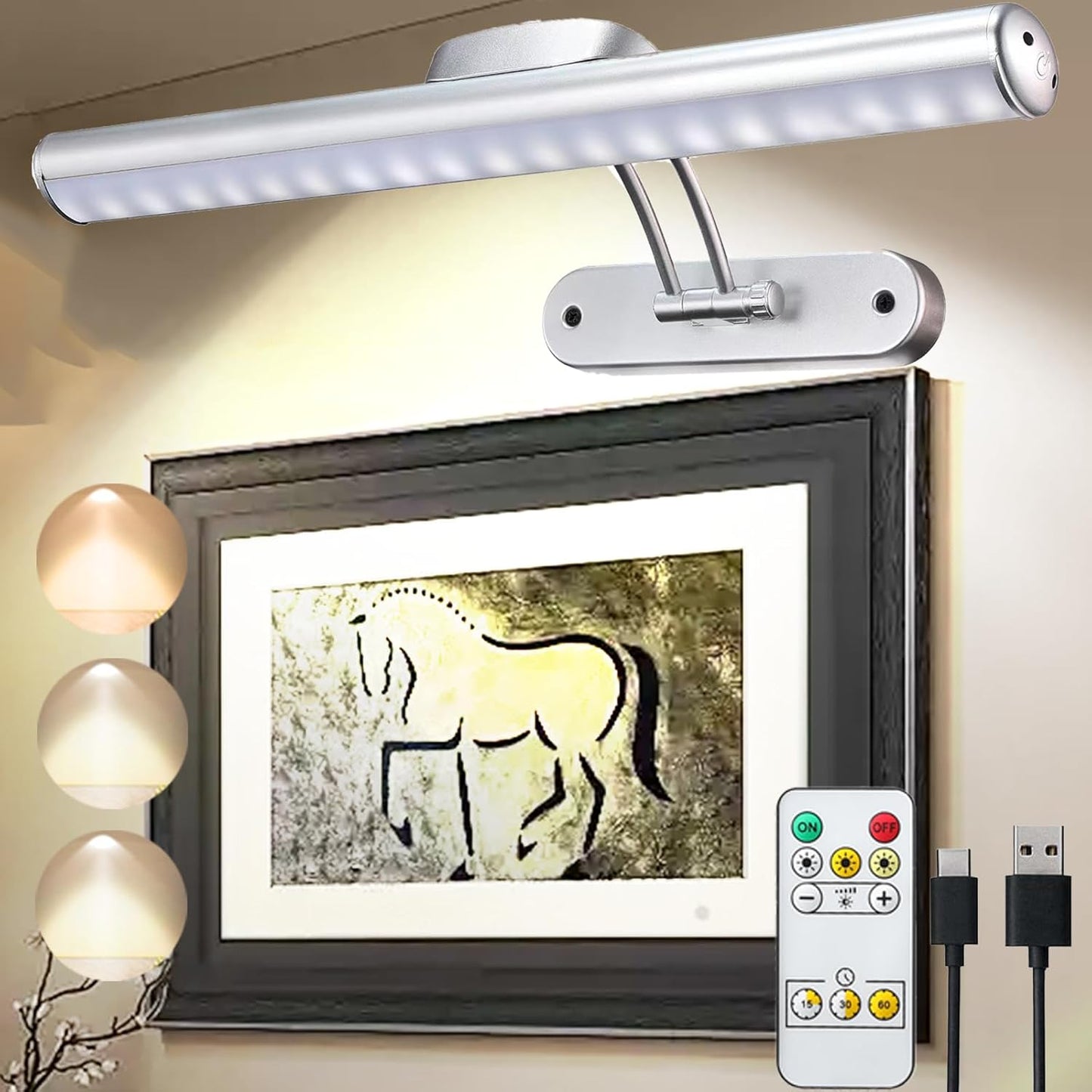 MIOBLUE Wireless Picture Lights with Remote, Full Metal Rechargeable Painting Light Display LED Battery Lamp with 3 Lighting Modes, Dimmable Dartboard Light with Timer for Frame Portrait Art,13Inch
