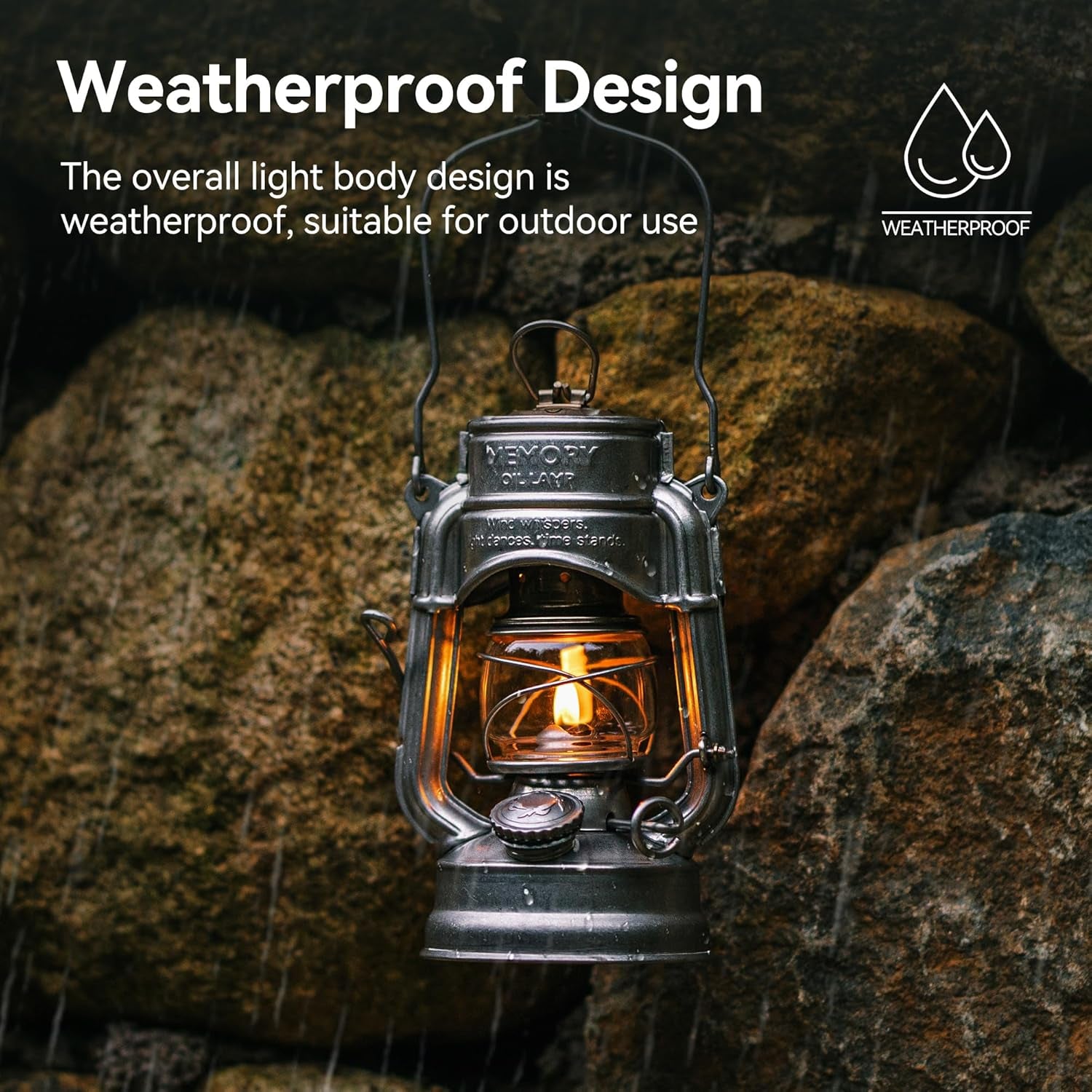 Vintage Oil Lamp, Waterproof Fuel Lantern with Carry Handle, for Outdoor Camping Hiking Patio Picnic, Hurricane