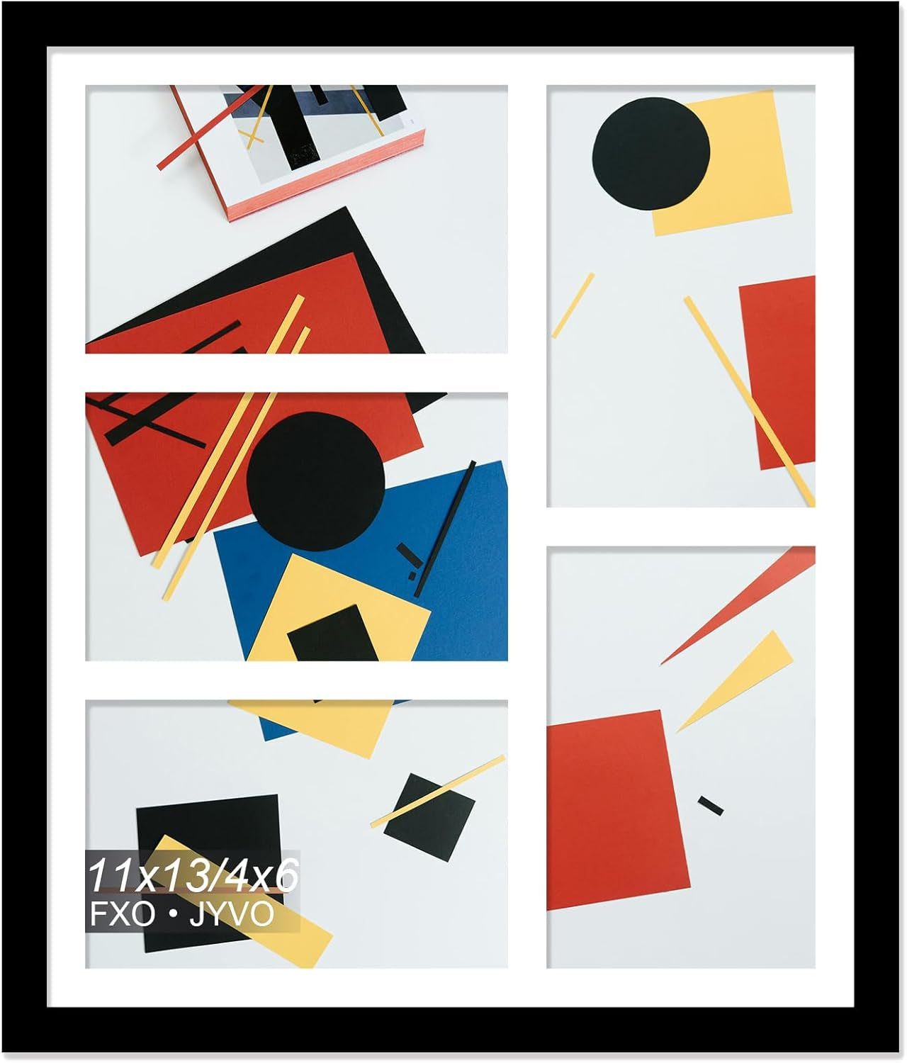 4X6 Picture Frame Collage, Display 6 4X6 Picture Collage or 13X13 Photo Only without Mat, Light Weight and High Transparent Frame for Wall - 1 Pack/Black/6-Openings