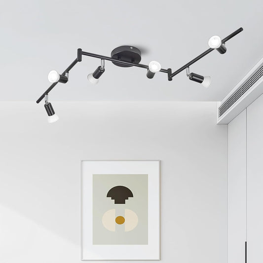 Qcyuui Track Lighting Kit,6-Light LED Ceiling Track Light with Adjustable Light Head, Flush Mount Ceiling Spot Lighting Fixtures for Kitchen,Dining Room,Bedroom,Office(6 X GU10 Bulbs Included)