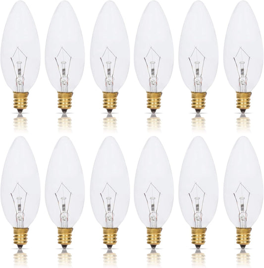 Simba Lighting Candelabra Torpedo Clear B10 CTC 25W E12 Base (12 Pack) Decorative Incandescent Light Bulbs 120V for Chandeliers, Ceiling Fan Lights, Pendants, Wall Sconces, Dimmable, Warm White 2700K