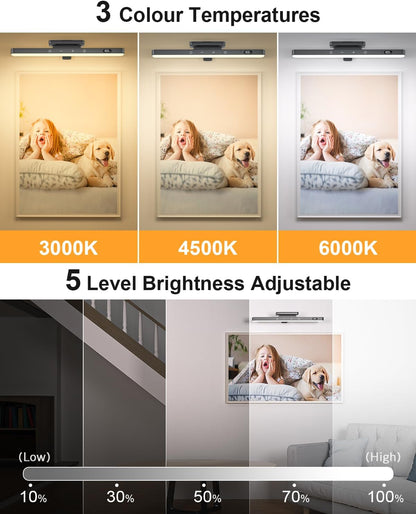 WILLED 3W Picture Lights for Wall, Rechargeable Battery Operated Picture Light, Wireless Wall Light with Remote, Dimmable & Timer Art Lighting for Paintings Wireless, Magnetic Gallery Light, Black