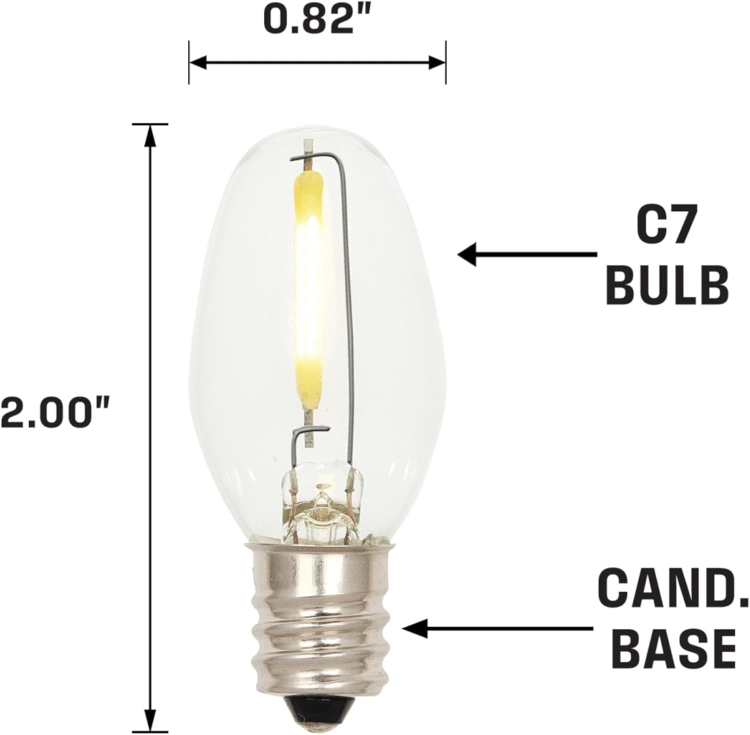 Westinghouse 5284000 0.4 Watt (4 Watt Equivalent) C7 Clear Filament LED Light Bulb, Candelabra Base, 2 Pack