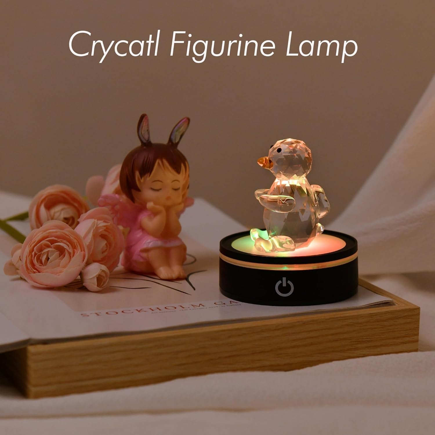 IFOLAINA LED Light Base Lighted Display Stand for Crystal 3D Photo Glass Art Tumbler RGB Multicolor Lighting round Black Pedestal - Flat