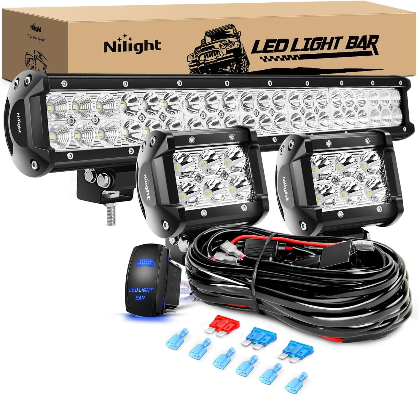Nilight - 60005C-A 20Inch 126W Spot Flood Combo Led Light Bar off Road Lights Boat Lighting Fog Light Driving Lights LED Work Light for Trucks, 2 Years Warranty