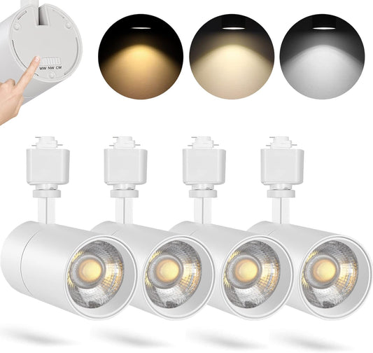 Vanoopee 3-Color 20W H Track Lighting Heads Dimmable No Flicker Bright LED Track Lighting Fixtures for Accent Task Retail Kitchen Ceiling Track Light H Type Pack of 4 - CRI90+ 36° 2000Lm White