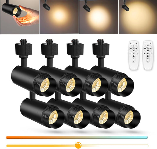 【2024 Upgraded】9-Cct 12W Zoomable LED Track Light Heads Dimmable with Remote H Track Lighting Bright Ceiling Spotlights 2700K/3000K/3500K/4000K/5000K/6000K,15°/18°/25°/38°/60° 1100Lm Black 8 Pack