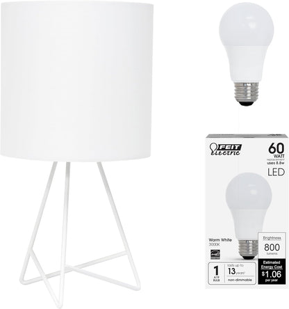 Simple Designs LT2066-GDW-LB 14" down to the Wire Table Lamp for Bedroom, Living Room, Entryway, Office, Gold with White Shade, with Feit LED Bulb Included