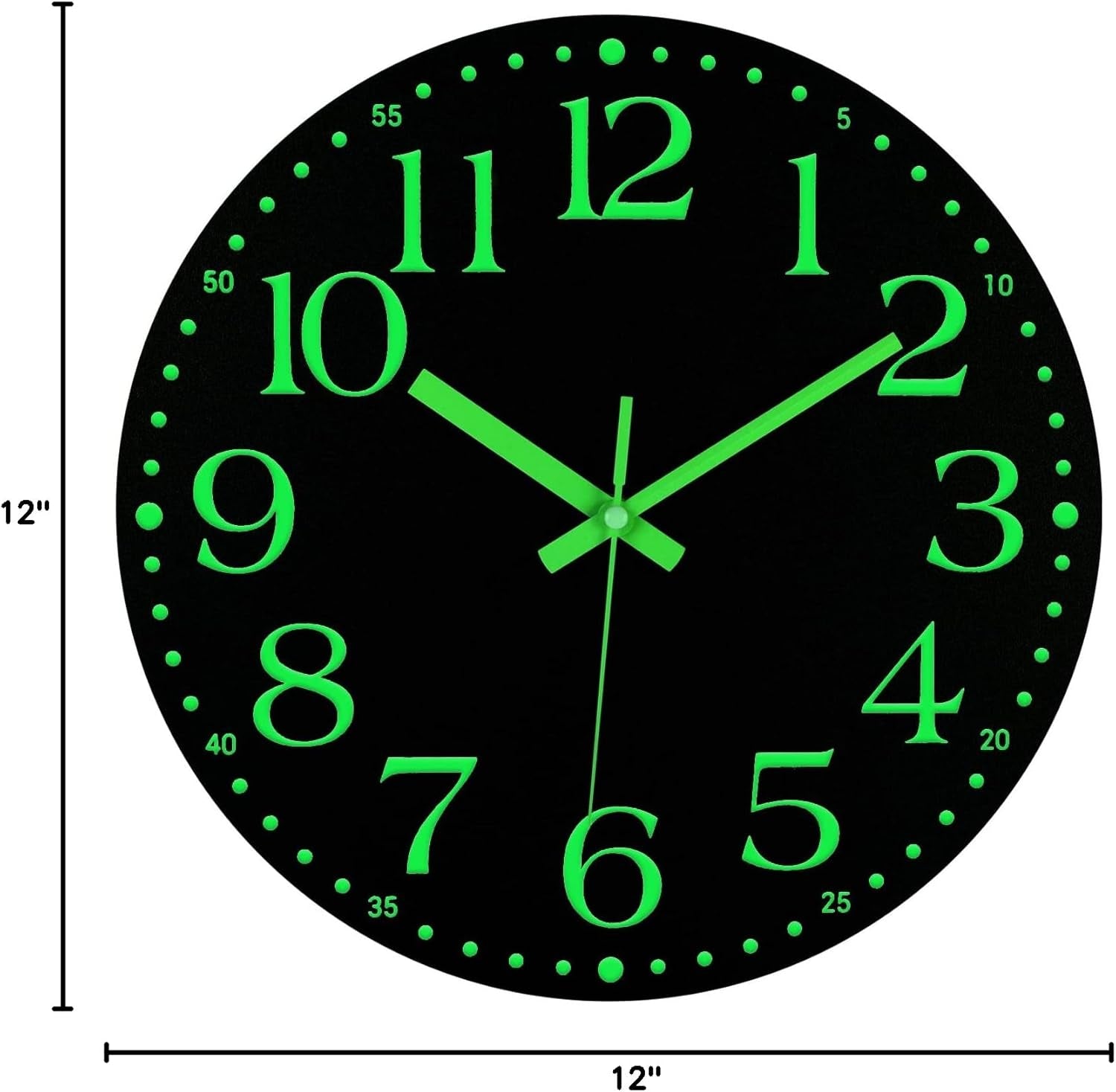 Jofomp Wooden Glow in the Dark Clock, 12 Inch Silent Non-Ticking Battery Operated Clock, Energy-Absorbing Luminous Numerals and Hands, Lighted Wall Clock Decoration