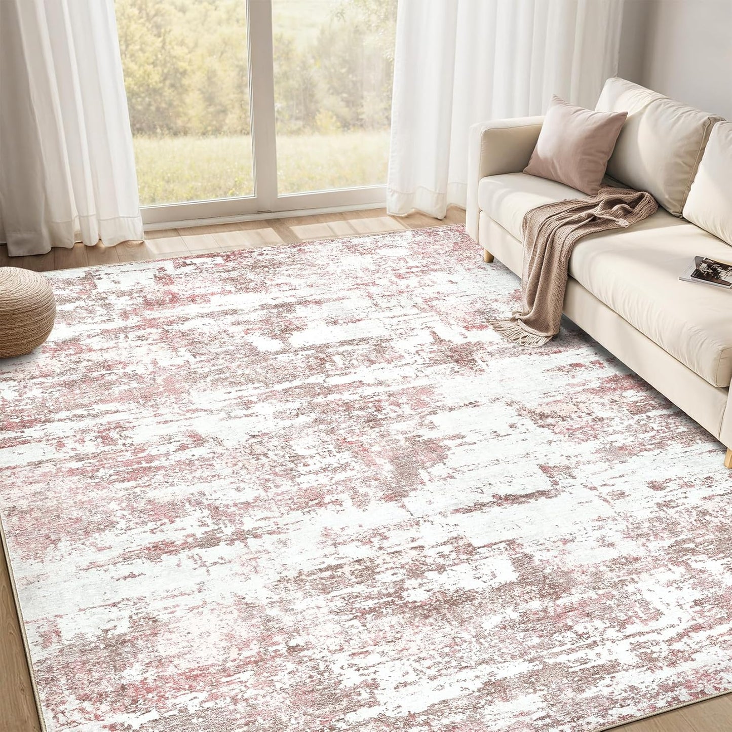 Area Rugs for Living Room: 9X12 Abstract Washable Rug Modern Neutral Large Soft Stain Resistant Non-Slip Backing Machine Table for Bedroom Dining Room Indoor Home Office Carpet - Gold Brown