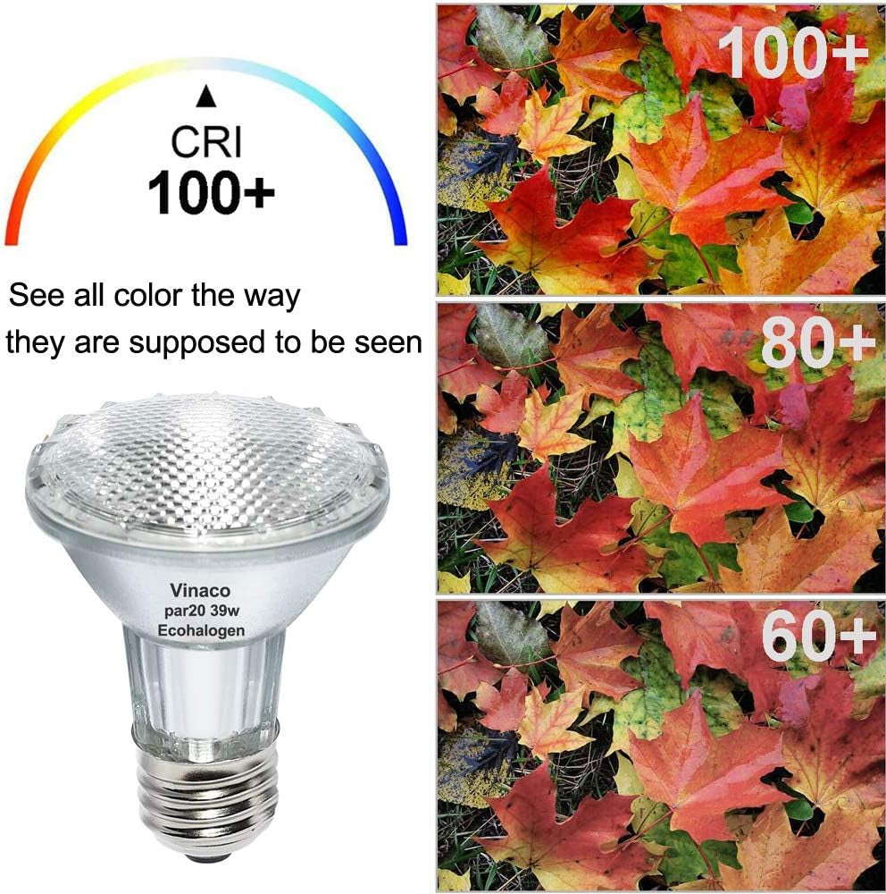 Vinaco PAR20 Halogen Light Bulbs, 6PCS 39W PAR20 Halogen Dimmable, 3000K Warm White, High Brightness PAR20 Flood 39W 120V 480 Lumens Equivalent PAR20 50W 120V, PAR20 E26 Medium Base for Track Lights
