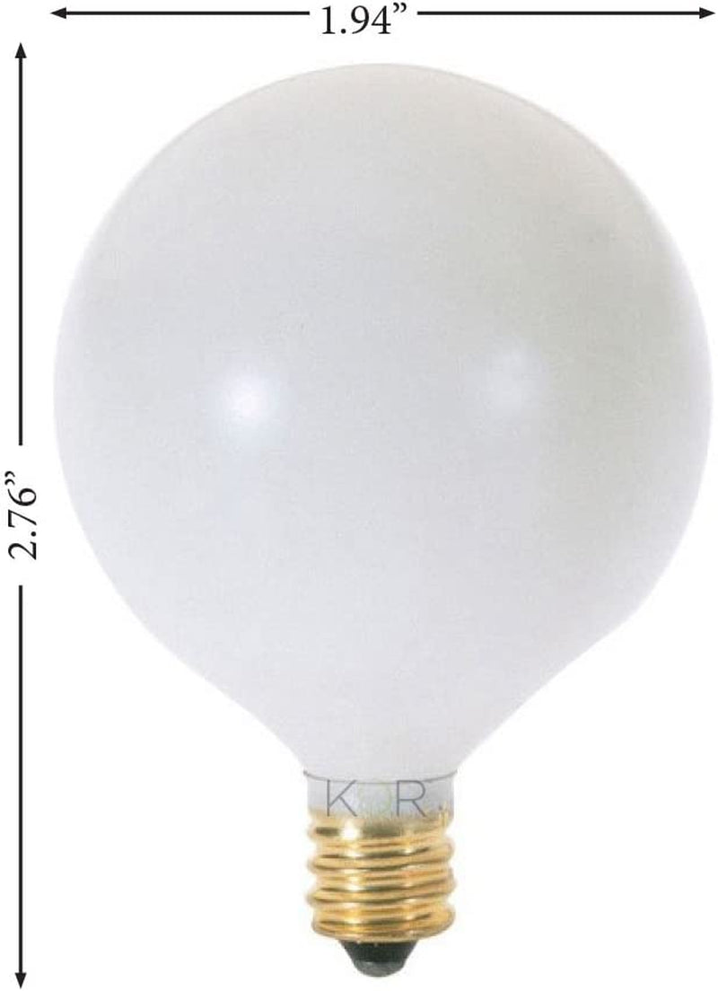 KOR (Pack of 10) G16.5 White Finsh Decorative (E12) Candelabra Base Globe Shape Incandescent 120V G16 1/2 Light Bulbs (25)