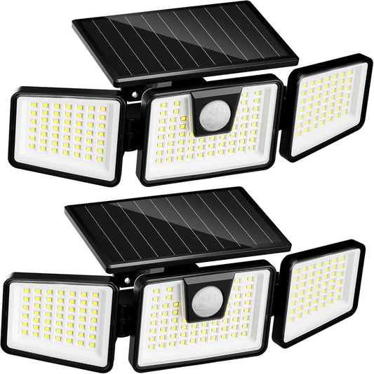 INCX Solar Lights Outdoor with Motion Sensor,Solar Lights for outside 3 Heads Security Lights,156 LED Flood Light Spotlight, IP65 Waterproof 2 Pack