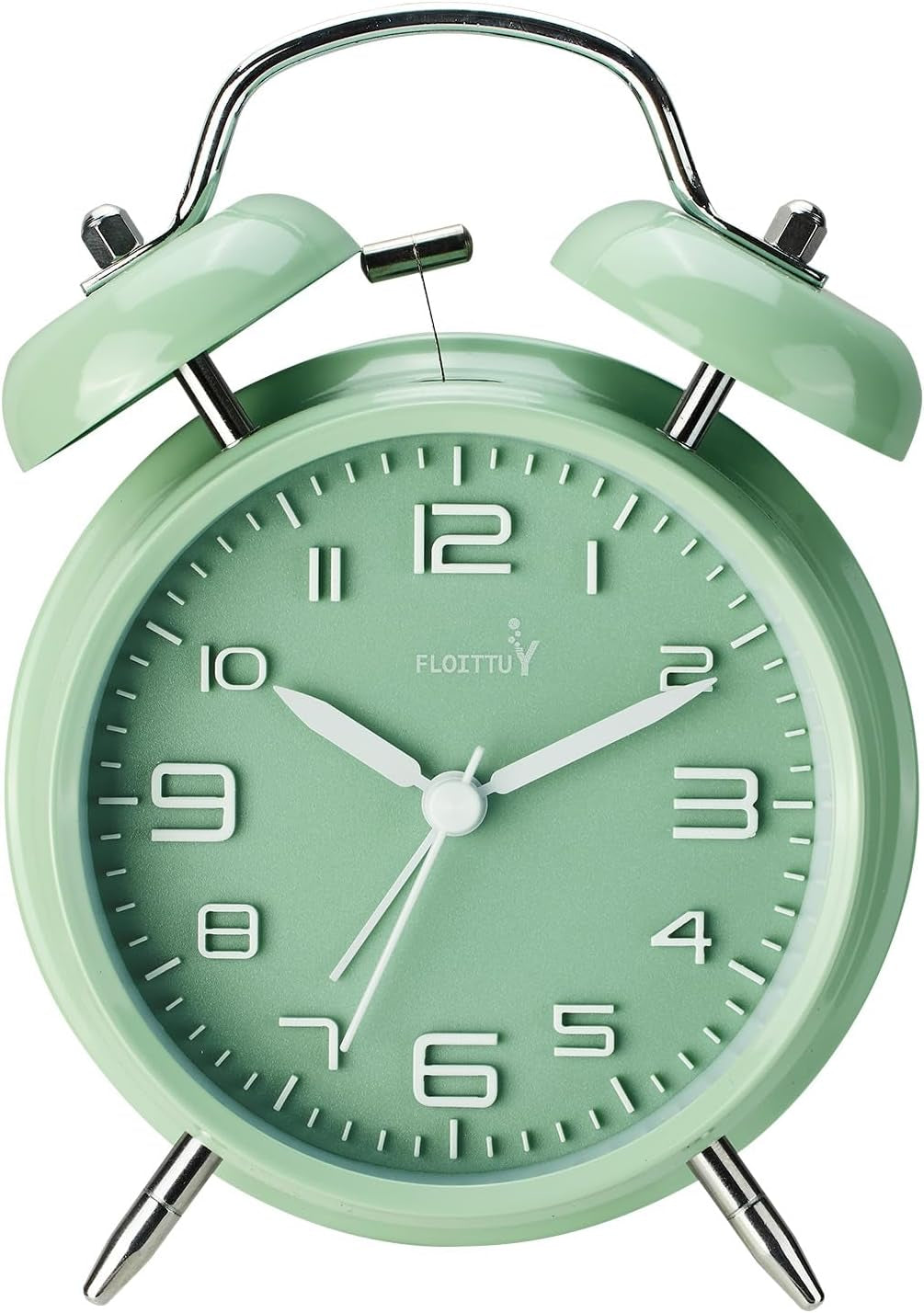 {Loud Alarm for Deep Sleepers) 4'' Twin Bell Alarm Clock with Backlight for Bedroom and Home Decoration(Green)