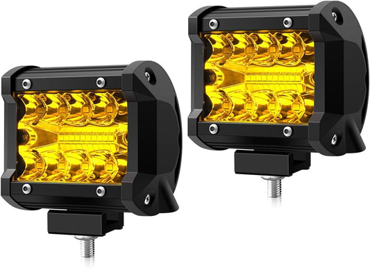 Winpower 4 Inch LED Pods, 120W 1200LM Flood Spot Combo Beam Pods Lights off Road Light Bar Fog Lights Driving Work Light for Truck Pickup ATV UTV SUV Trailer Boat, Yellow