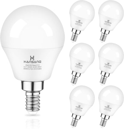 Hansang E12 LED Bulb, Daylight 5000K, 60 Watt Equivalent Ceiling Fan Light Bulbs, E12 Small Base Candelabra LED Light Bulbs, 600 Lumen CRI 85+ Eye Protection, Non-Dimmable 120V (85-265V Range) 6 Pack
