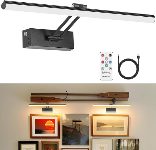 5200Mah Picture Light, Battery Operated Picture Lights for Wall, 16" Remote LED Art Light with Timer for Paintings, Dimmable Metal Painting Light for Display, Gallery (Gold)