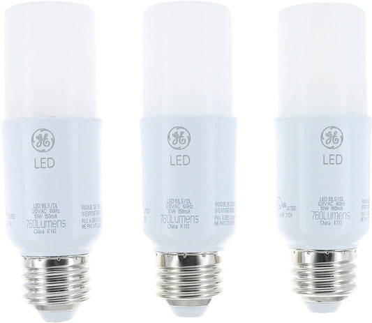 GE Lighting 79369 LED Bright Stik 10-Watt (60-Watt Replacement), 760-Lumen Light Bulb with Medium Base, Daylight, 1 Box (3 Bulbs Total)
