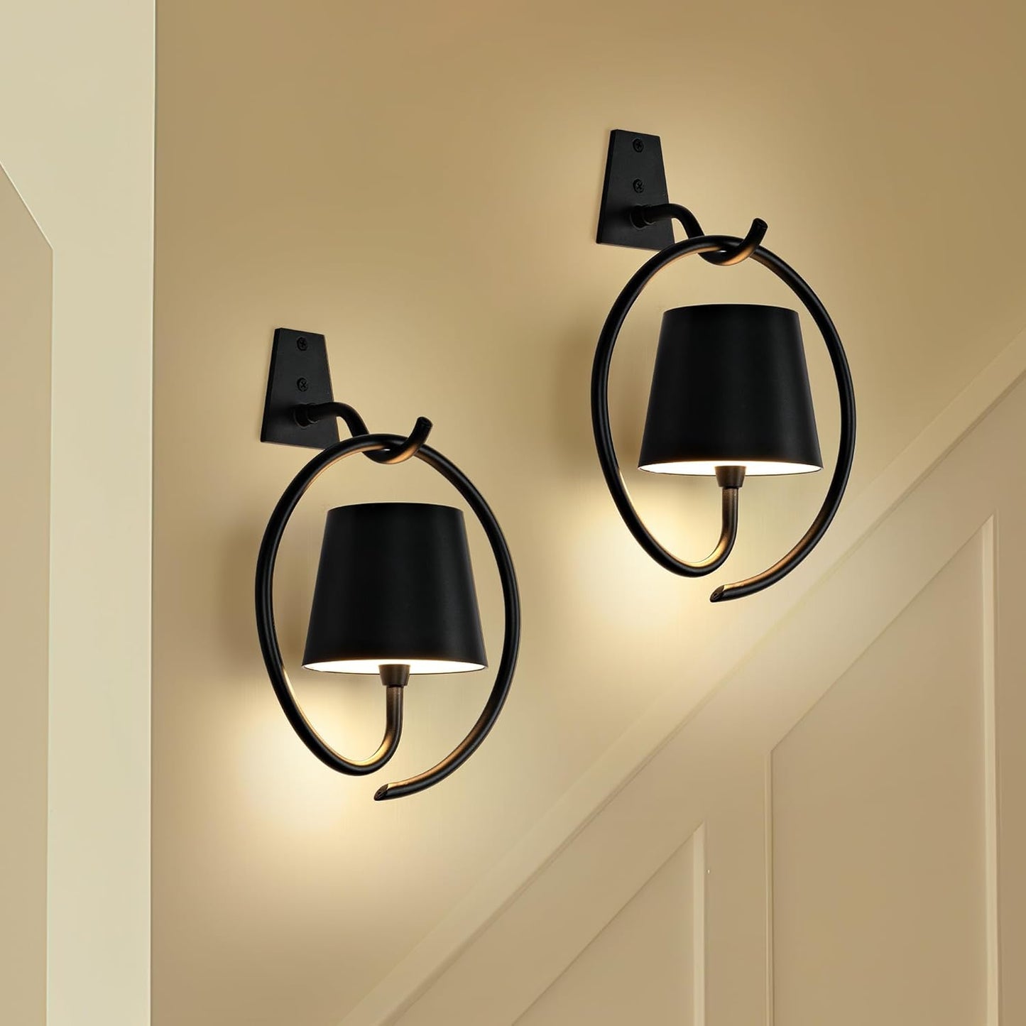 Rechargeable Batttery Operated Wall Sconces,3 Color Stepless Dimming Up,Wireless Wall Light for Battery Operated Lamp for Picture/Bedroom/Living Room/Hallway（White）