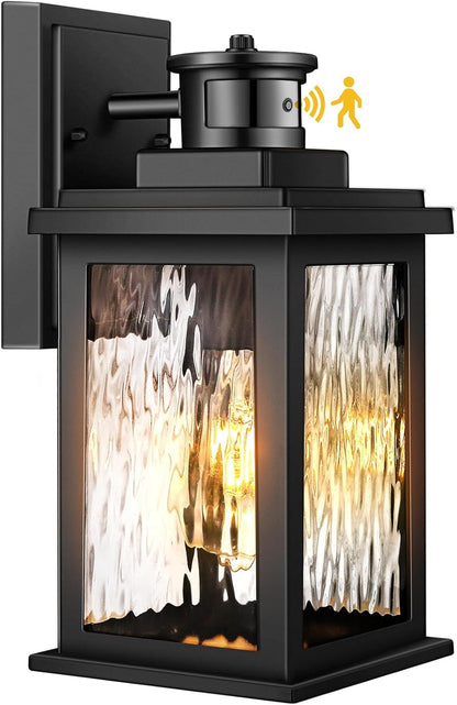 VIANIS Outdoor Motion Sensor Lights for House Oil-Rubbed Bronze, Exterior Waterproof Porch Lights Fixture Wall Mount for House, Aluminum Wall Lantern with Tempered Ripple Glass for Garage Entrance