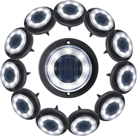 Flacchi Solar Ground Lights - IP68 Waterproof 12 Pack Dual-Purpose Outdoor Garden, Solar Powered Disk Lights Outdoor Landscape Lights for Patio Yard Pathway Walkway Driveway Cool White