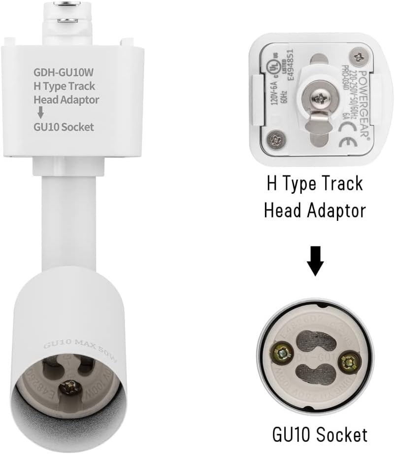 Mirrea H Type Track Lighting Head to GU10 Base Adapter Light Direction Adjustable Pack of 3 (White)