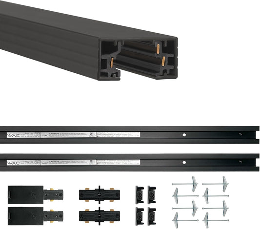 WAC Lighting H Track 8FT Single Circuit, 120V Field-Cuttable Track for H Style 3-Wire Fixtures, Includes Live End Power Feeds, Connectors and 4 Endcaps in Black (Pack of 2)