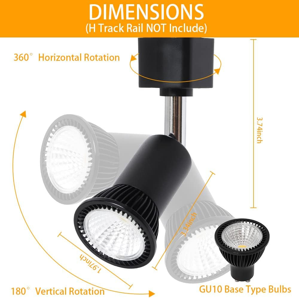 EAGLOD 10W H Track Lighting Heads with GU10 Bulb, Track Light Heads,Dimmable Halo Type Adapter,110V Track Light Replacement Fixtures,3000K Warm White Ceiling Spotlight for Accent,Home 12Pack (Black)