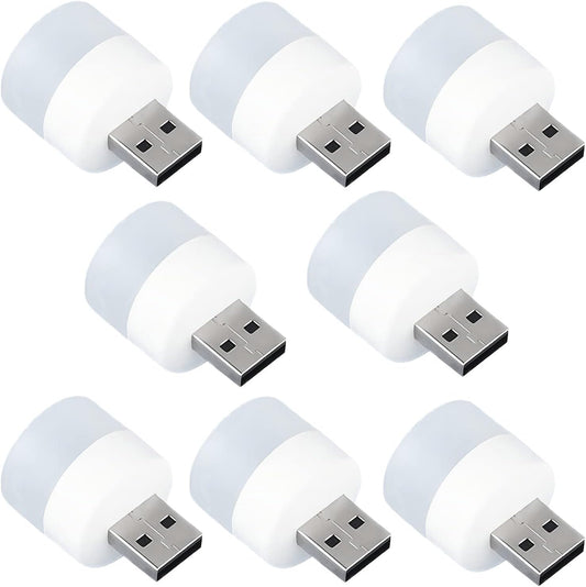 DASITON Plug in LED Night Light Mini USB LED Light Flexible USB LED Ambient Light Mini USB LED Light, LED Portable Car Bulb, Indoor, Outdoor, Reading, Sleep (8 White Light)