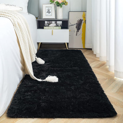 ISEAU Black Rug Super Soft Shaggy 4X6 Feet Rugs for Bedroom, Fluffy Area Rug for Living Room Floor Rug, Fuzzy and Comfy Carpet Nursery Shag Rug for Kids Boys Room Decor