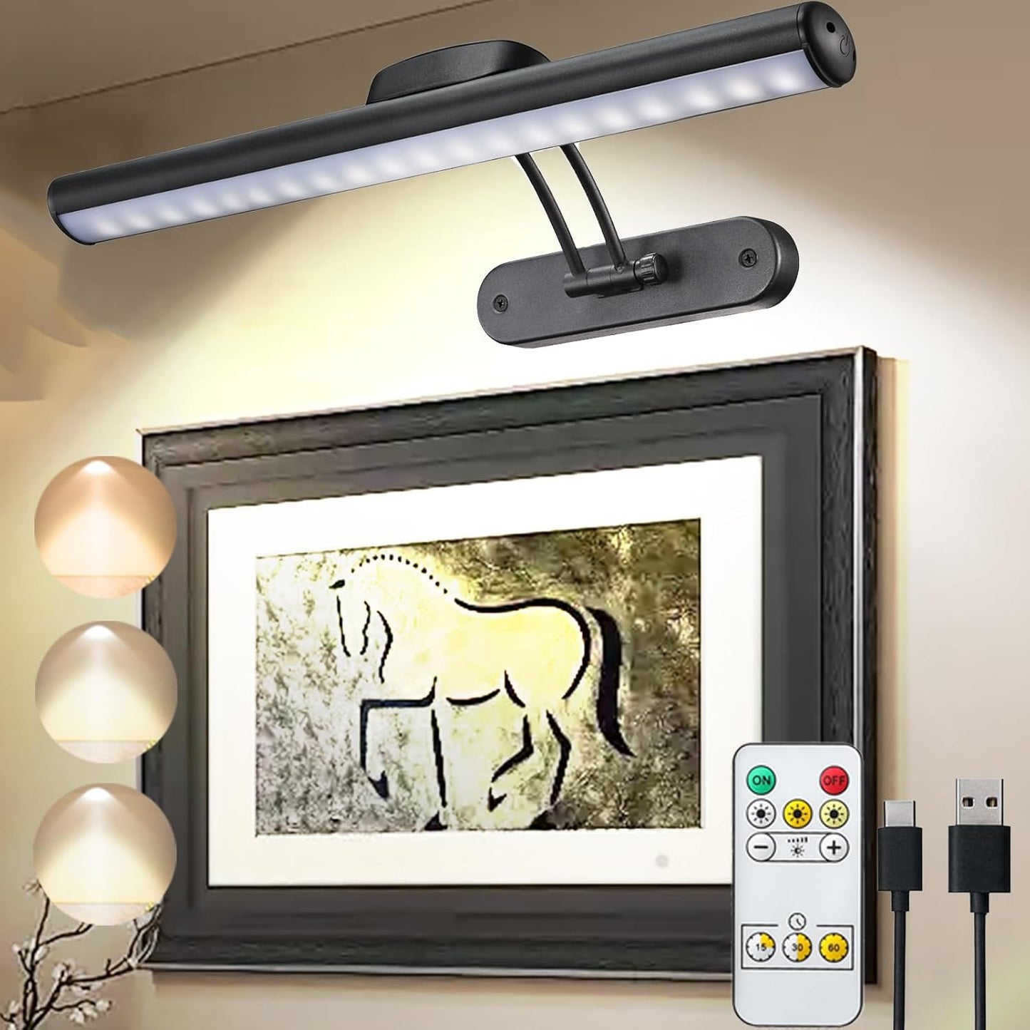 MIOBLUE Wireless Picture Lights with Remote, Full Metal Rechargeable Painting Light Display LED Battery Lamp with 3 Lighting Modes, Dimmable Dartboard Light with Timer for Frame Portrait Art,13Inch