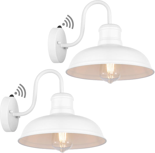 TOBUSA 2-Pack Dusk to Dawn Outdoor Wall Lights, Exterior Farmhouse Gooseneck Barn Light, White Vintage outside Wall Mount Light Fixture, Waterproof Outdoor Light for House Porch Garage