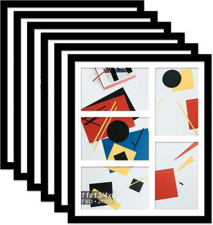 4X6 Picture Frame Collage, Display 6 4X6 Picture Collage or 13X13 Photo Only without Mat, Light Weight and High Transparent Frame for Wall - 1 Pack/Black/6-Openings
