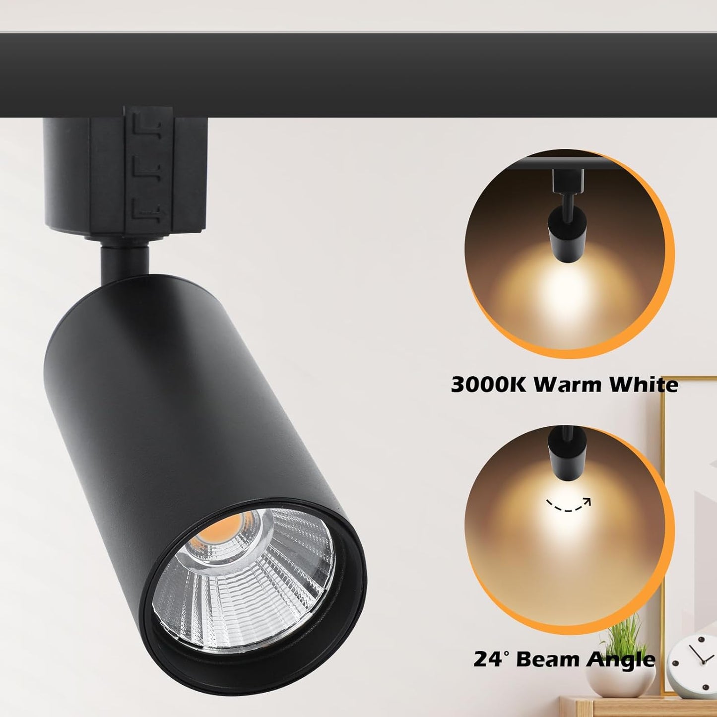 LED Track Lighting Heads 2 Pack 800Lm H Type 7W Dimmable Track Lights Replacement Fixtures Bright 3000K Warm White Ceiling Spotlight for Accent Art Task, Flicker Free CRI90+ 24° Black Track Lighting