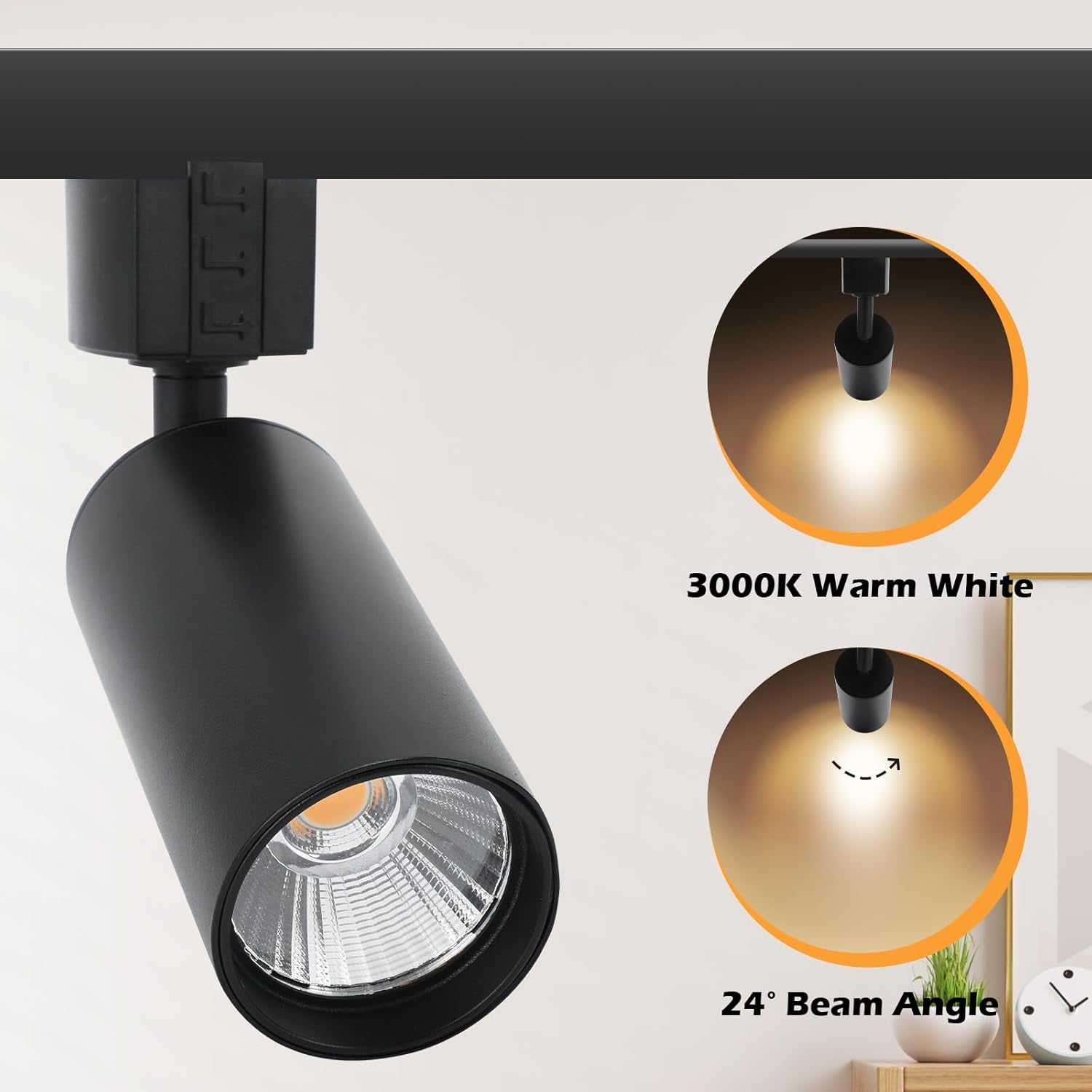 LED Track Lighting Heads 2 Pack 800Lm H Type 7W Dimmable Track Lights Replacement Fixtures Bright 3000K Warm White Ceiling Spotlight for Accent Art Task, Flicker Free CRI90+ 24° Black Track Lighting