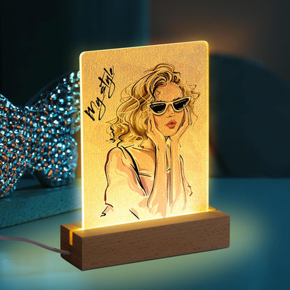 PYD Life 4 Pack Sublimation LED Acrylic Photo Frames Night Lights Blanks 6" X 8" with Warm Color Light,With Wood Stand for Heat Press Machine Printing