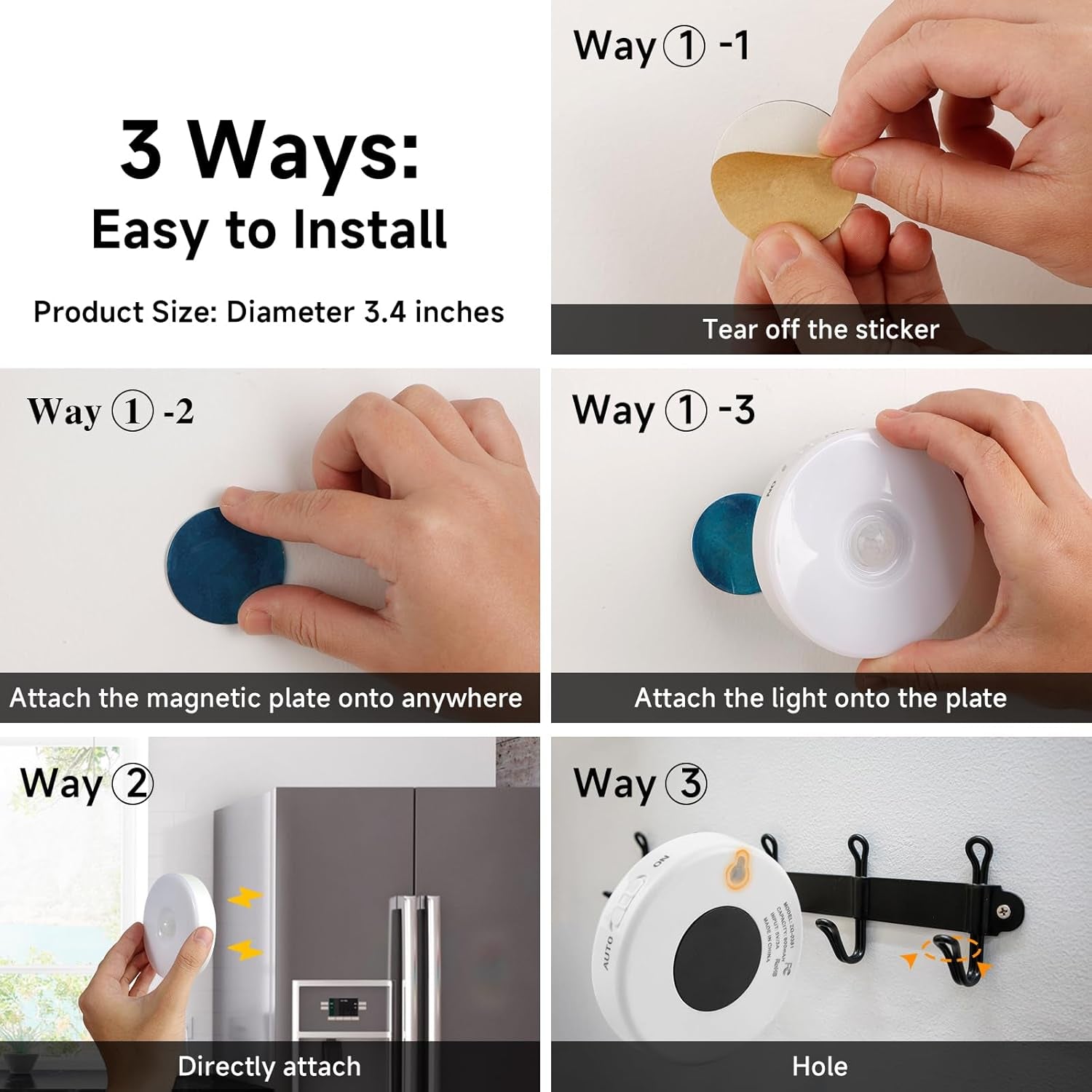 Improved LED Rechargeable Motion Sensor Light Indoor, Long-Lasting Battery, Closet Lights Motion Sensored, Motion Sensor Night Light, Puck Lights for Closet, Cabinet, Kitchen - Cool 2Pack