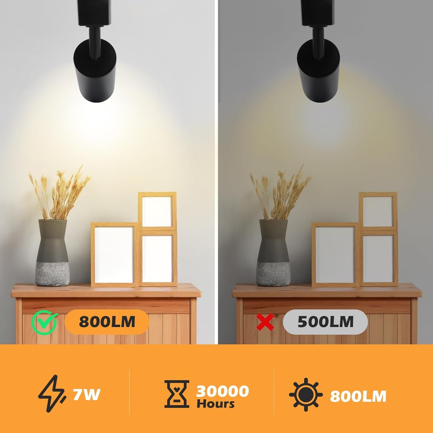 LED Track Lighting Heads 2 Pack 800Lm H Type 7W Dimmable Track Lights Replacement Fixtures Bright 3000K Warm White Ceiling Spotlight for Accent Art Task, Flicker Free CRI90+ 24° Black Track Lighting