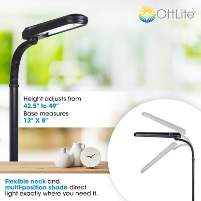 Ottlite Tattoo Artist Standing Floor Lamp with Adjustable Neck - 24W Compact Fluorescent Lamp for Bright Natural Daylight - Multiuse Design Is Perfect for Illuminating Tattooing Work Areas
