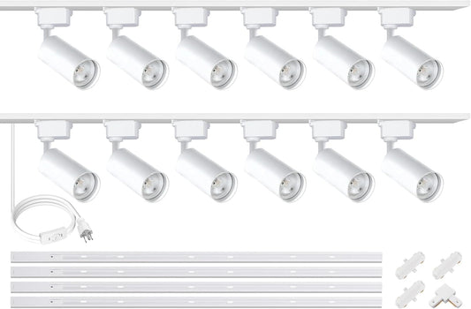 J&L Type Dimmable LED Track Lighting Kit, 12-Light 25W 2700Lm Track Lighting System with 13 FT Track Rail, Kitchen Focus Art Bright Ceiling Spotlight Fixture, 3000K Warm White, No Flicker