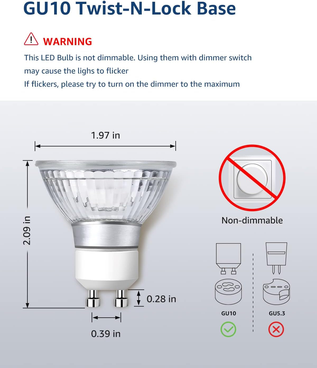 LE GU10 LED Light Bulbs Non-Dimmable, 5000K Daylight White GU10 Bulb Replacement for Recessed Track Lighting, 4W LED Bulbs with 100°Flood Beam for Kitchen, Range Hood, Living Room, Bedroom, 6 Pack