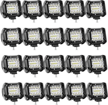 Nilight 4Pcs LED Pods 4Inch 60W Triple Row Flood Spot Combo 6000LM Light Bar Driving Fog Lights off Road Lighting for Trucks Pickup Golf Cart SUV ATV UTV 4X4 Van Camper Boat