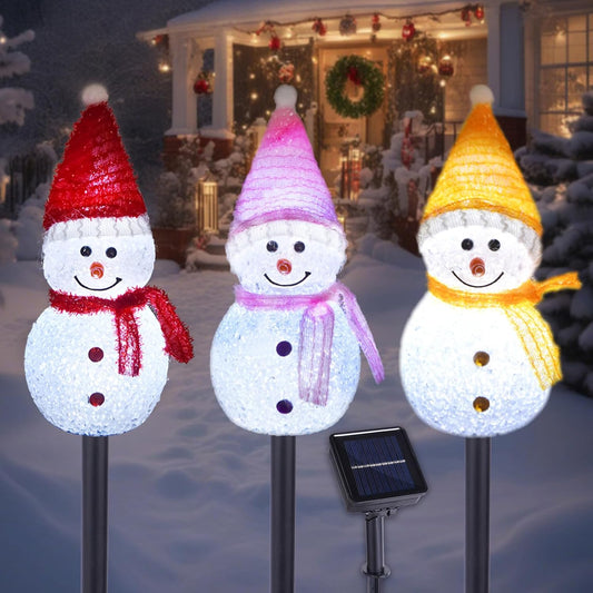 Solar Christmas Pathway Lights Outdoor Decor, Set of 3 Led Snowman Stake Lights, Waterproof Walkway Landscape Lights for Winter Yard, Garden, Solar Christmas Decorations (3Pcs-Snowman A)