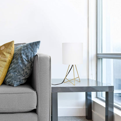 Simple Designs LT2066-GDW-LB 14" down to the Wire Table Lamp for Bedroom, Living Room, Entryway, Office, Gold with White Shade, with Feit LED Bulb Included