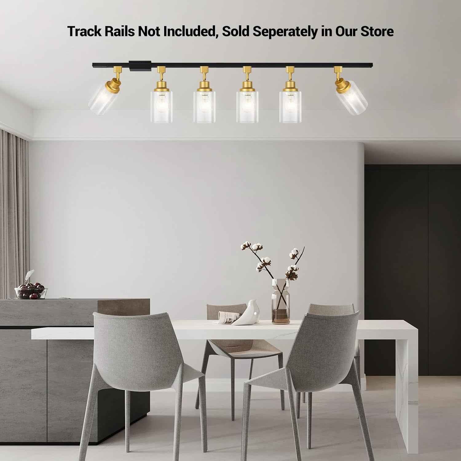 Vanoopee H Type Track Lighting Heads E26 Track Light Ceiling Modern for Kitchen, Compatible with H Track Lighting Rail System, Gold Track Lighting Fixtures with Glass Lamp Shade, 4 Pack, No Bulbs